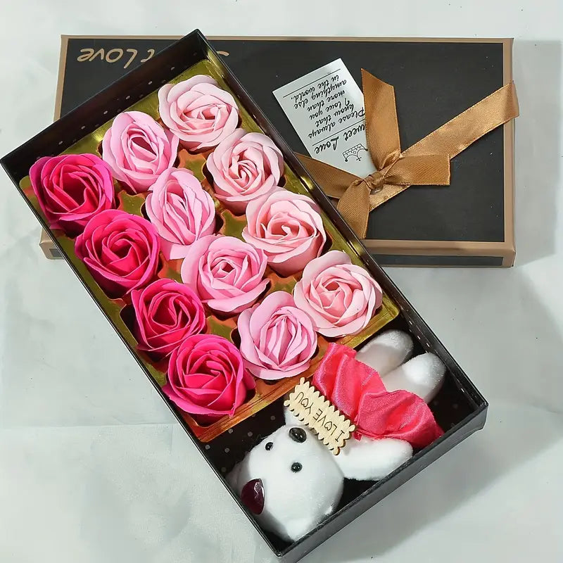 Rose Soap Box with Small Teddy - Luxe-Custom-Designer