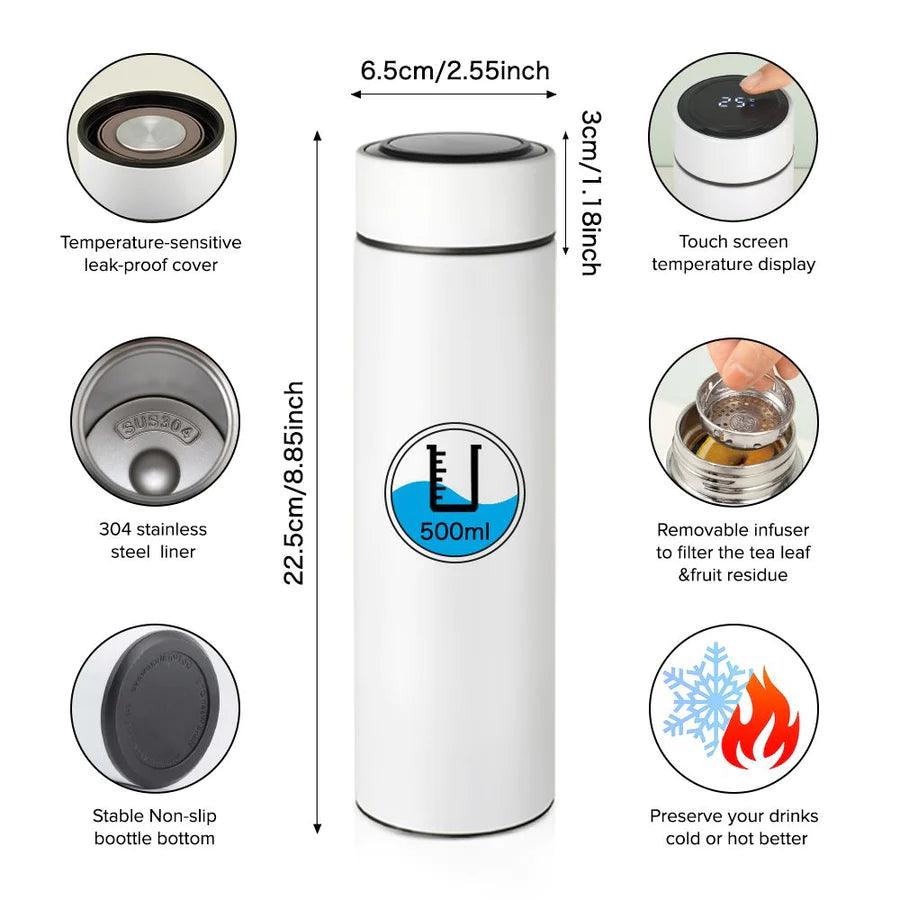 500ml Water Bottle with Filter and Temperature Display - Luxe-Custom-Designer