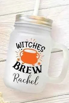 Personalised Frosted glass Mason Jar with straw