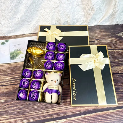 12 Rose Soap box with Teddy and Foil Rose - Luxe-Custom-Designer