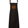 Division waxed-look denim bib apron with faux leather