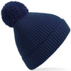 Engineered knit ribbed pom pom beanie