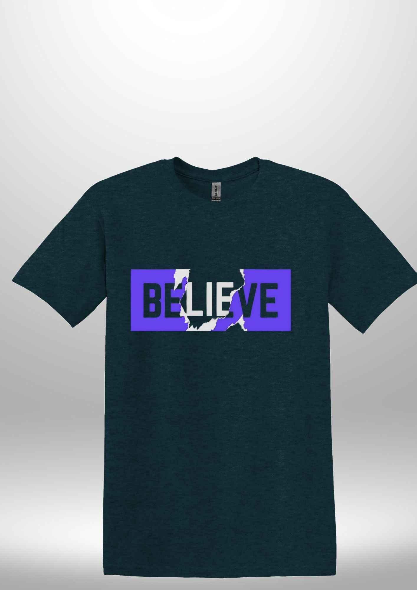 Blue "Believe" Luxe T-shirt - Luxe Custom Designer