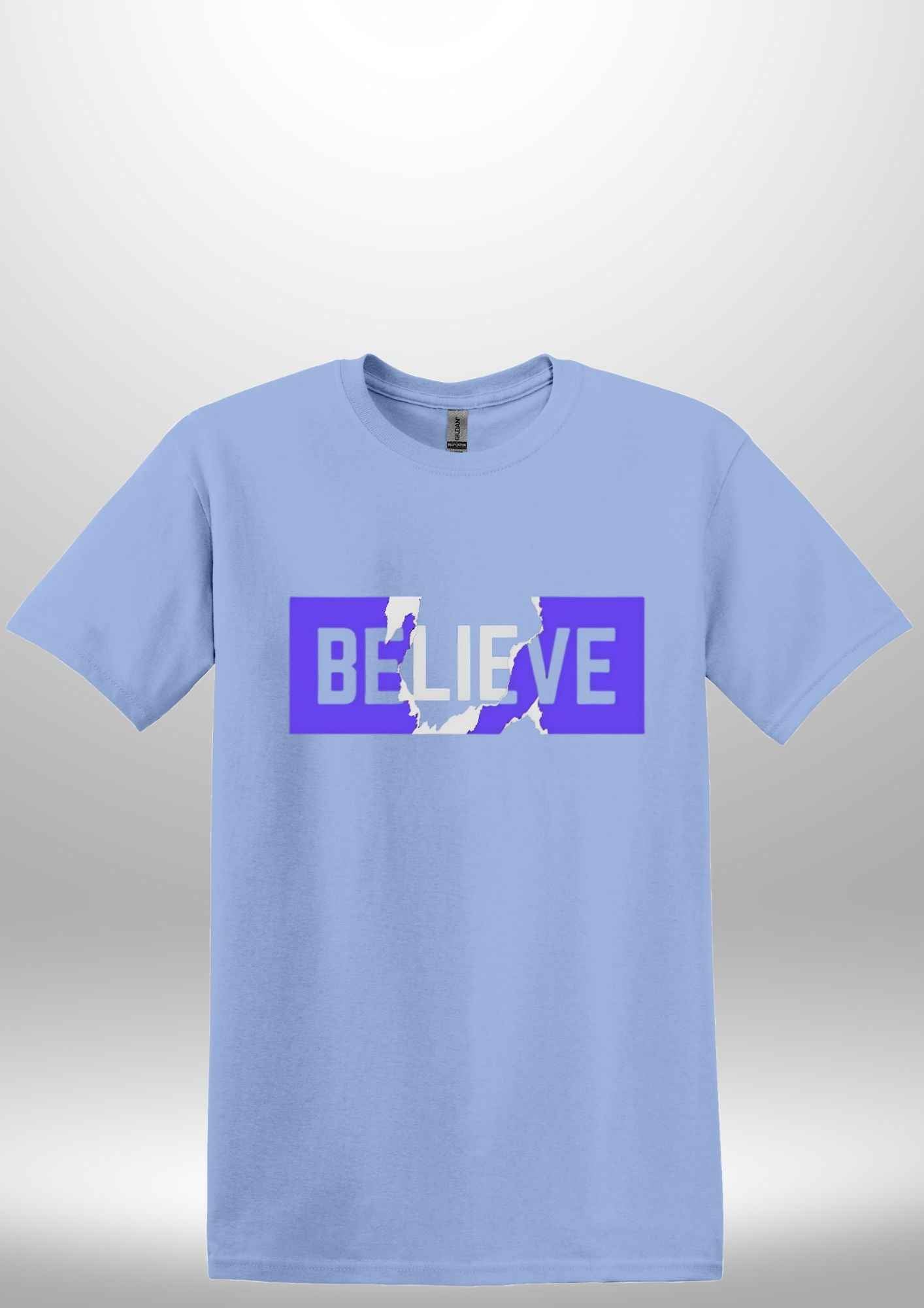Blue "Believe" Luxe T-shirt - Luxe Custom Designer