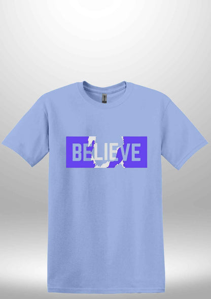 Blue "Believe" Luxe T-shirt - Luxe Custom Designer