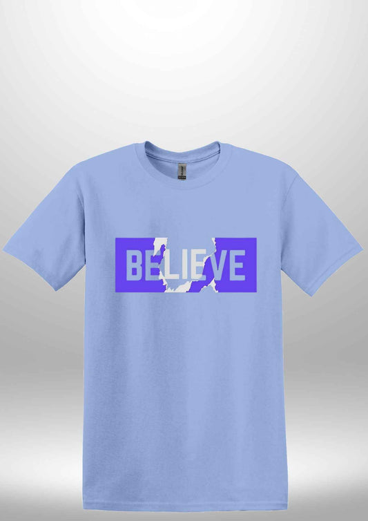 Blue "Believe" Luxe T-shirt - Luxe Custom Designer