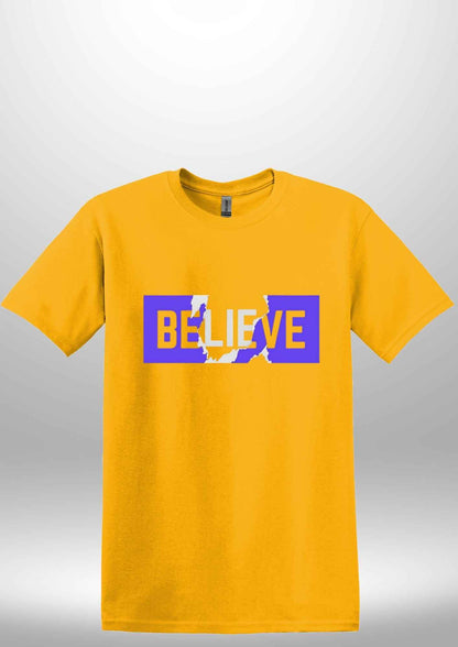 Blue "Believe" Luxe T-shirt - Luxe Custom Designer
