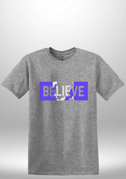 Blue "Believe" Luxe T-shirt - Luxe Custom Designer