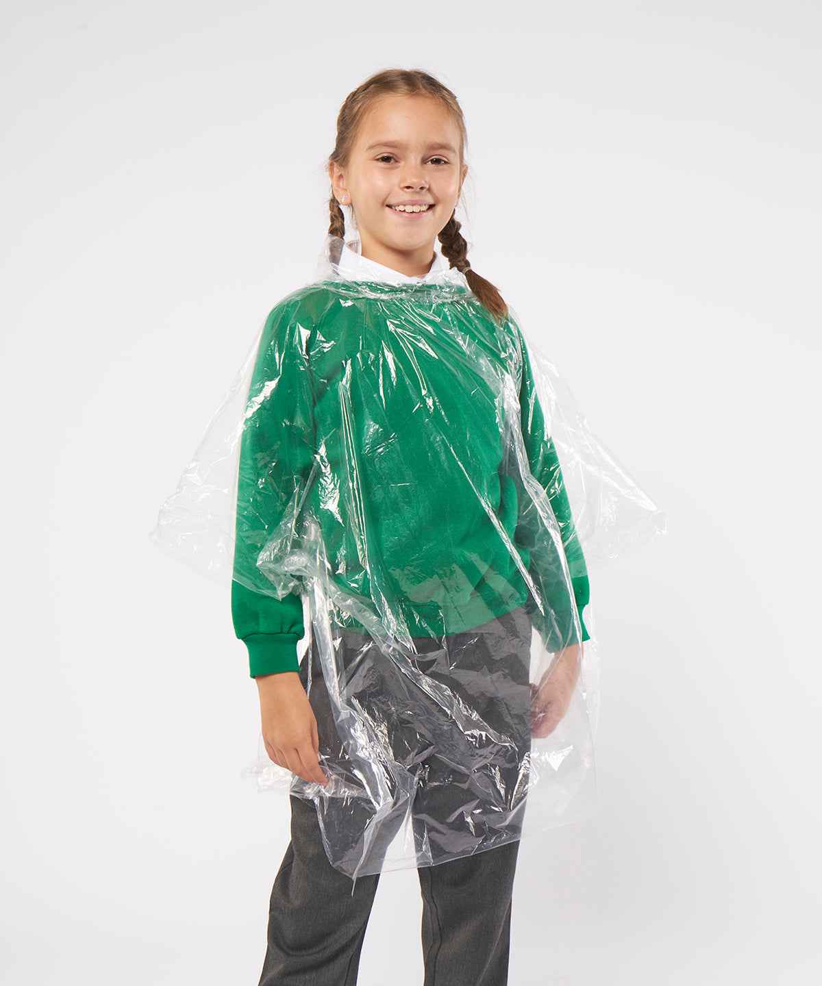 Kids emergency hooded plastic poncho