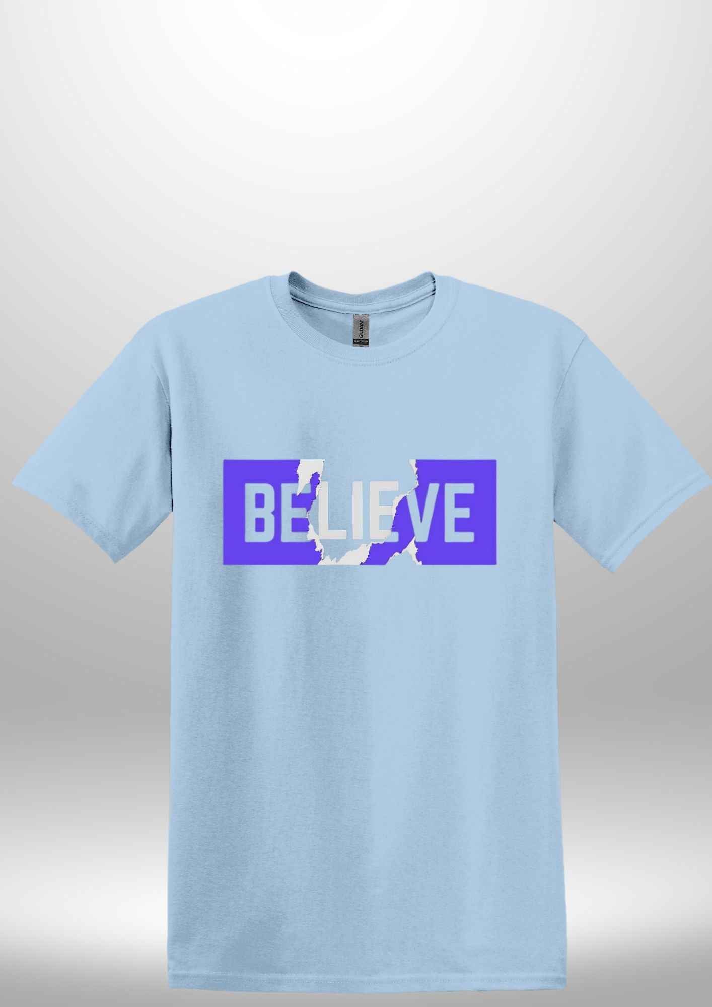 Blue "Believe" Luxe T-shirt - Luxe Custom Designer