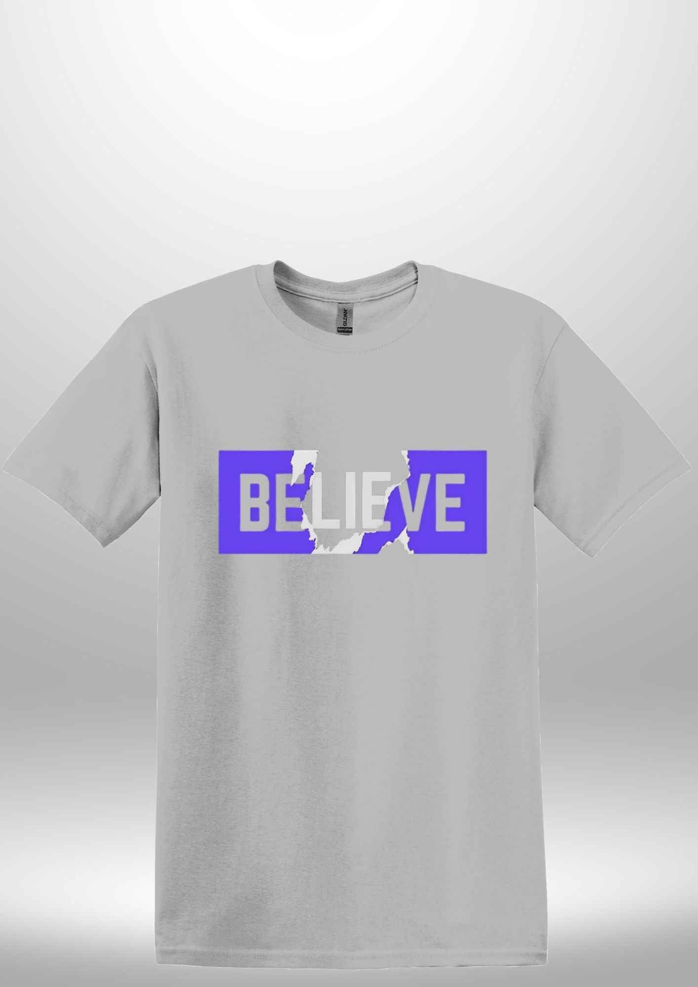 Blue "Believe" Luxe T-shirt - Luxe Custom Designer