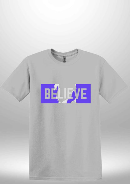Blue "Believe" Luxe T-shirt - Luxe Custom Designer