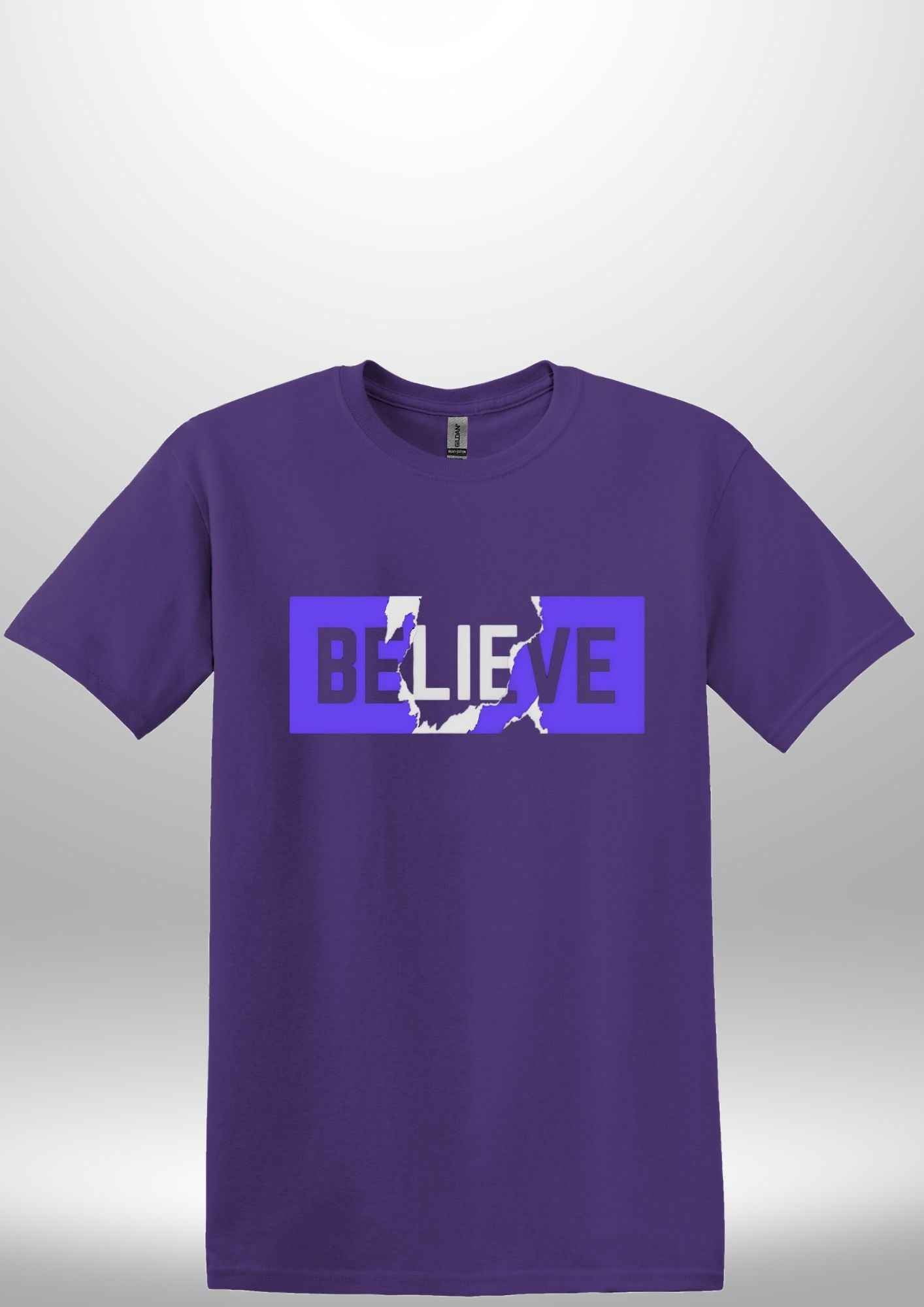 Blue "Believe" Luxe T-shirt - Luxe Custom Designer