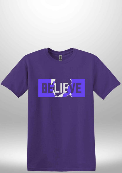 Blue "Believe" Luxe T-shirt - Luxe Custom Designer