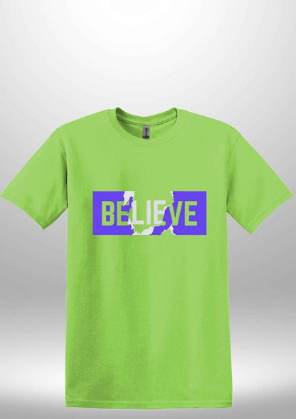 Blue "Believe" Luxe T-shirt - Luxe Custom Designer