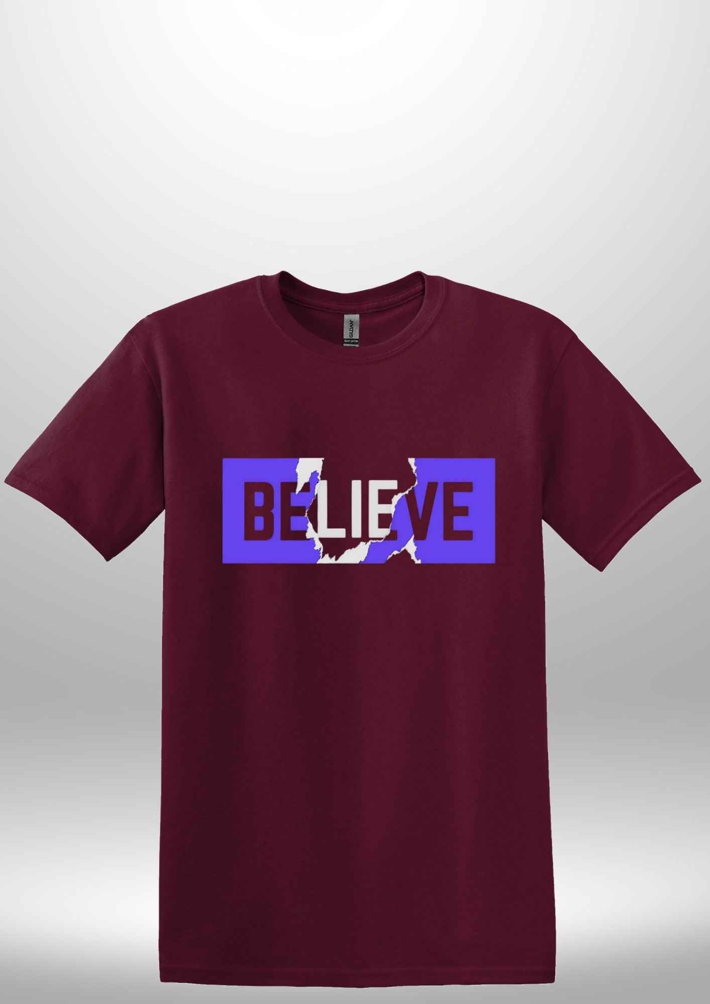 Blue "Believe" Luxe T-shirt - Luxe Custom Designer