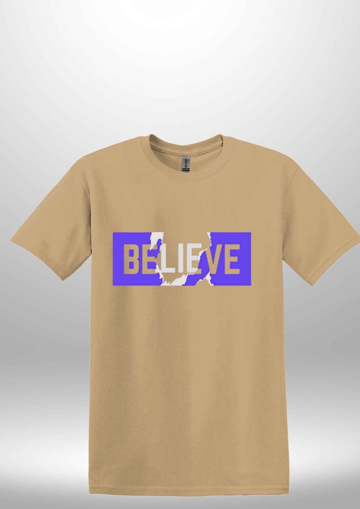 Blue "Believe" Luxe T-shirt - Luxe Custom Designer