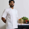 Studded front short sleeve chef's jacket