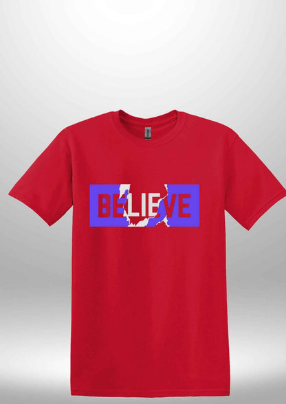 Blue "Believe" Luxe T-shirt - Luxe Custom Designer