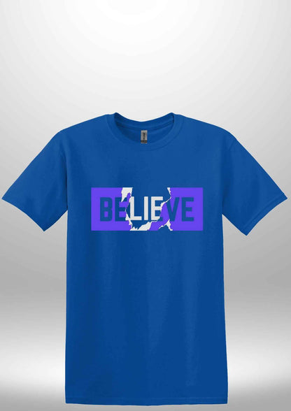 Blue "Believe" Luxe T-shirt - Luxe Custom Designer