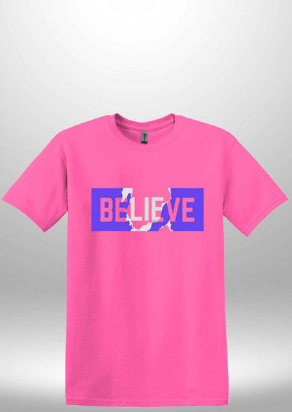 Blue "Believe" Luxe T-shirt - Luxe Custom Designer