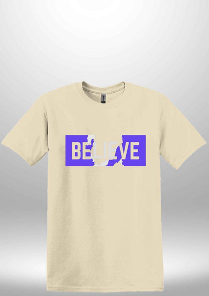 Blue "Believe" Luxe T-shirt - Luxe Custom Designer