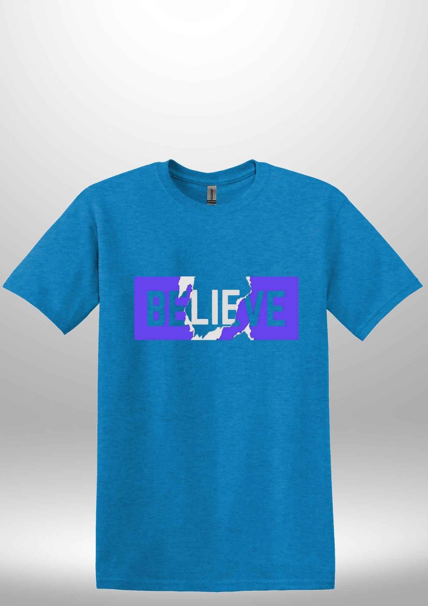 Blue "Believe" Luxe T-shirt - Luxe Custom Designer