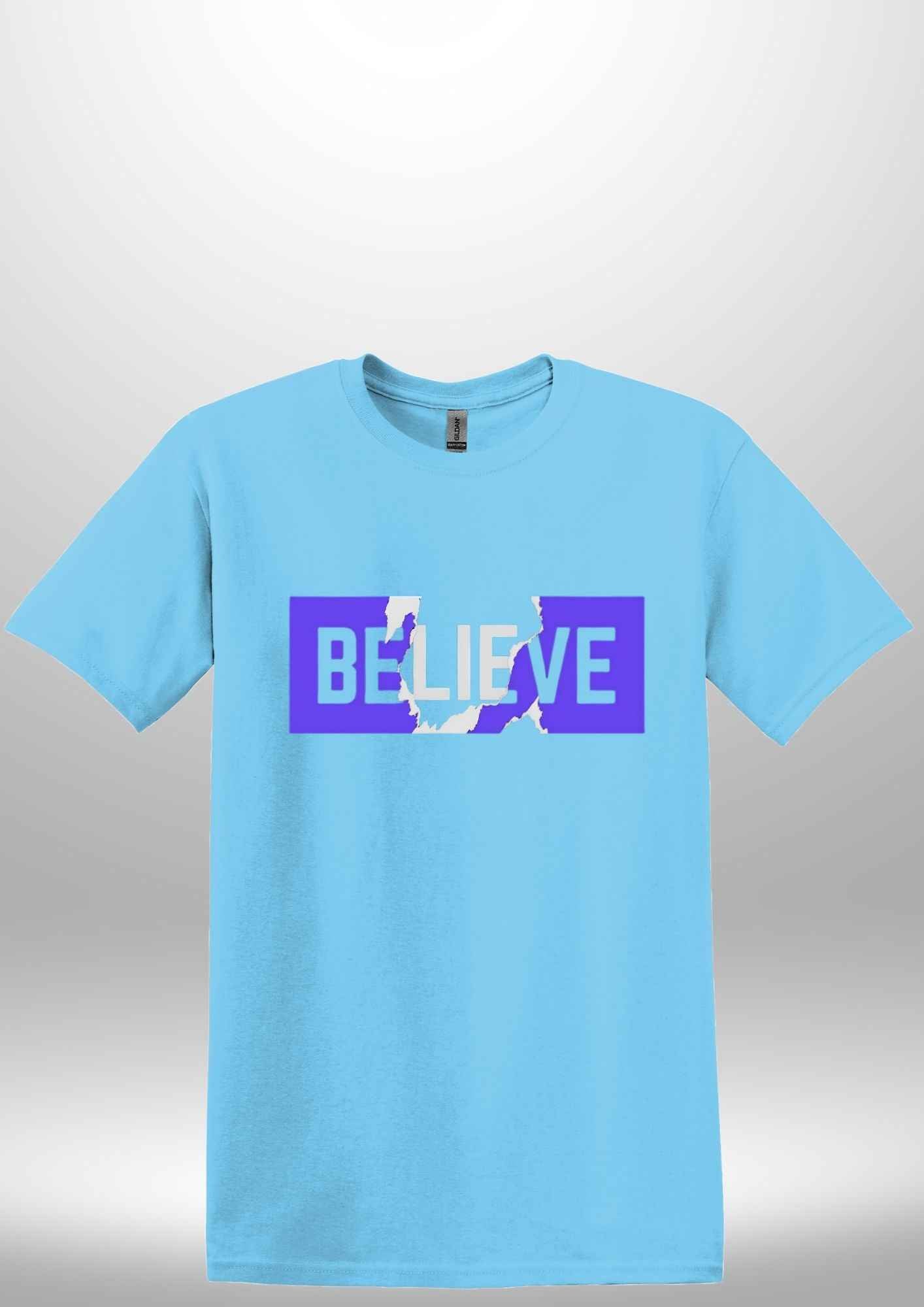 Blue "Believe" Luxe T-shirt - Luxe Custom Designer
