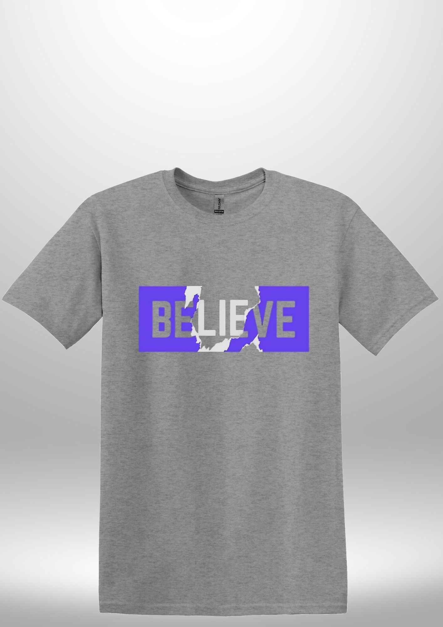 Blue "Believe" Luxe T-shirt - Luxe Custom Designer
