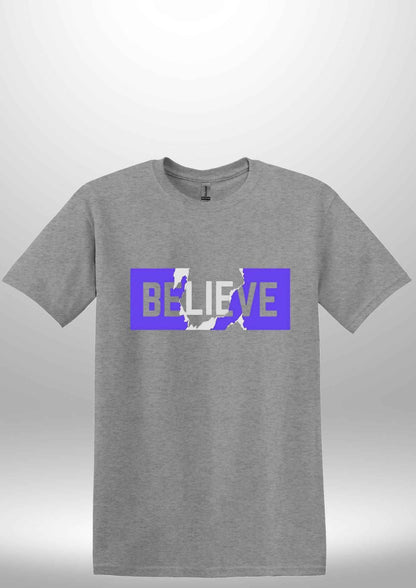 Blue "Believe" Luxe T-shirt - Luxe Custom Designer