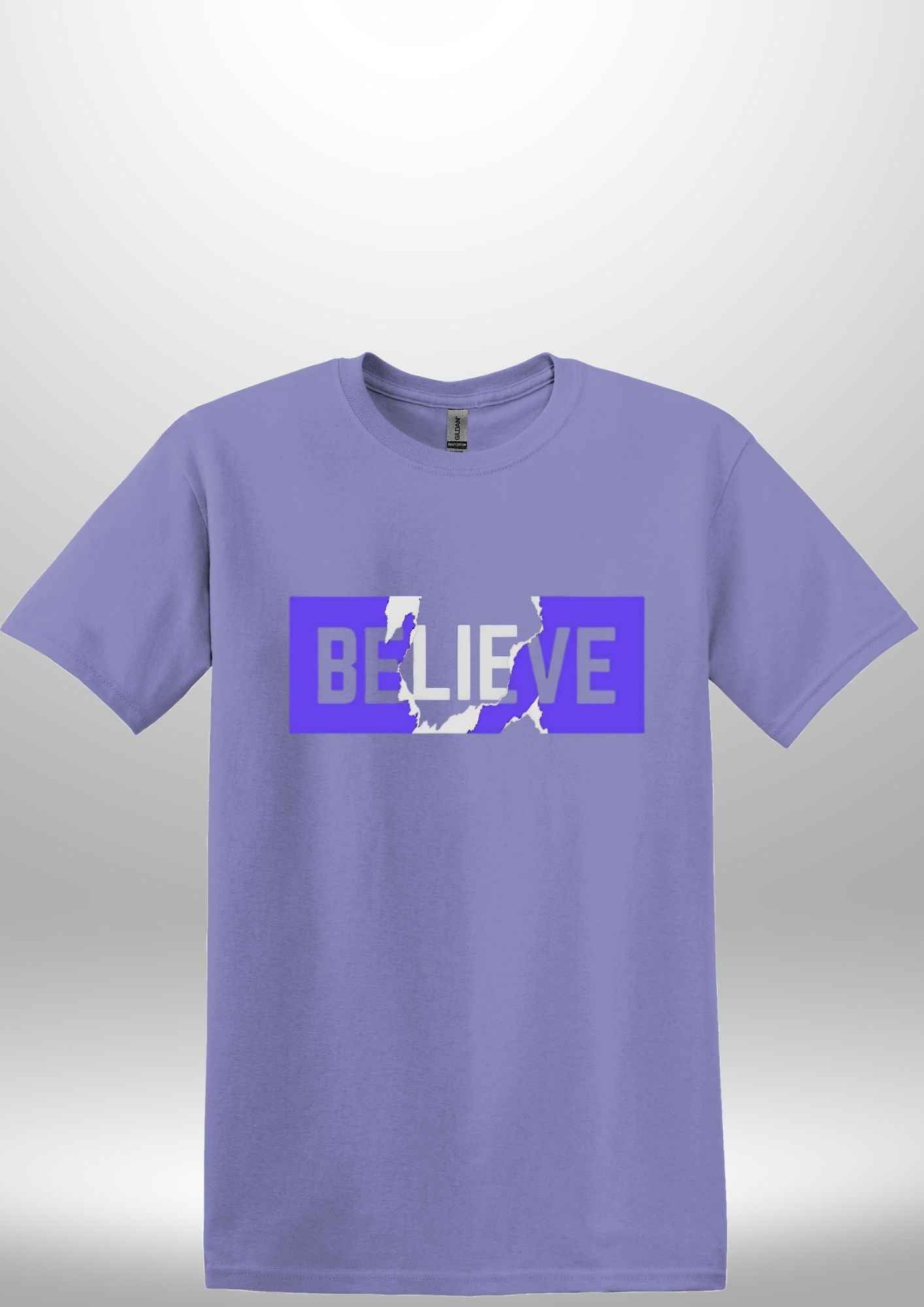 Blue "Believe" Luxe T-shirt - Luxe Custom Designer