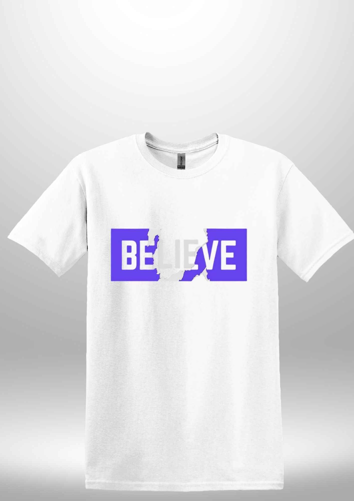 Blue "Believe" Luxe T-shirt - Luxe Custom Designer