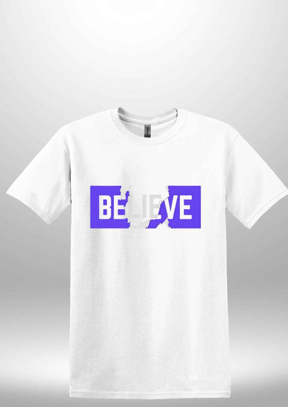 Blue "Believe" Luxe T-shirt - Luxe Custom Designer