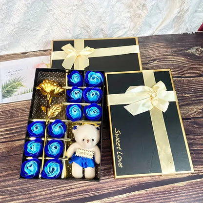 12 Rose Soap box with Teddy and Foil Rose - Luxe-Custom-Designer