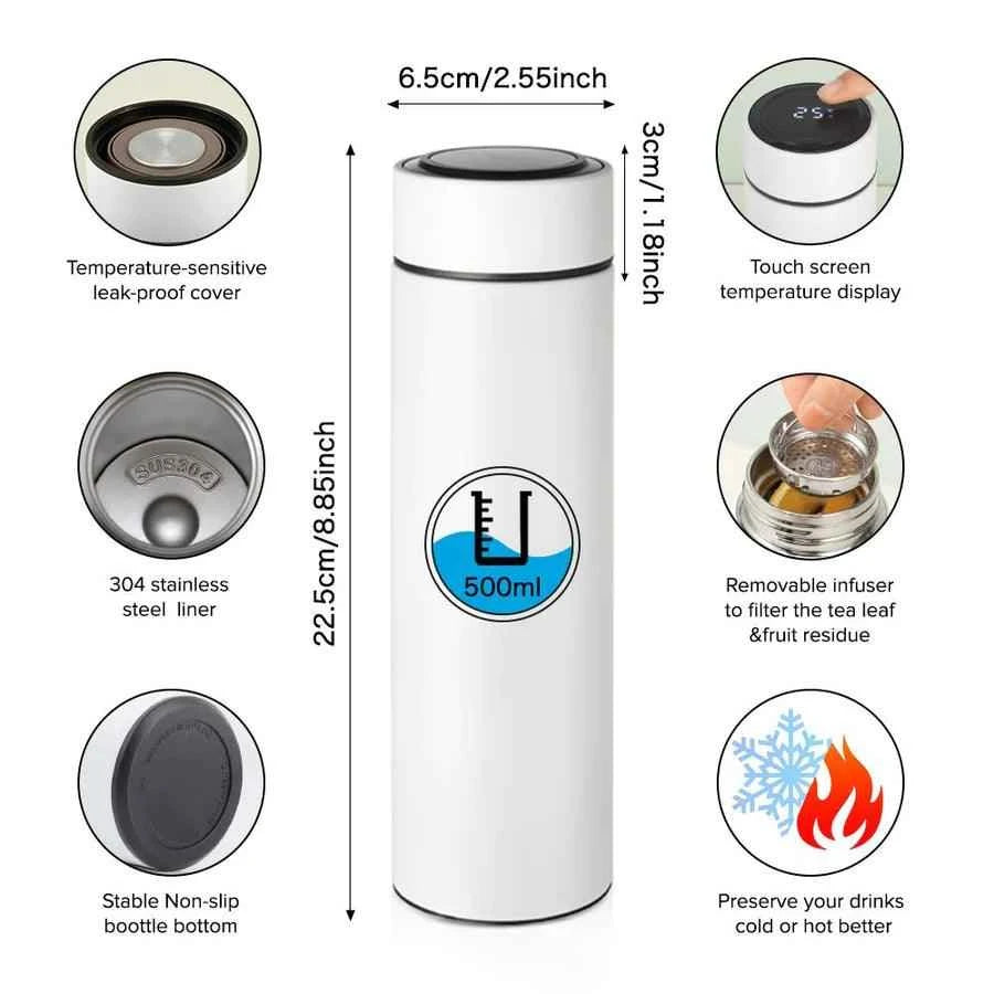 500ml Water Bottle with Filter and Temperature Display - Luxe Custom Designer